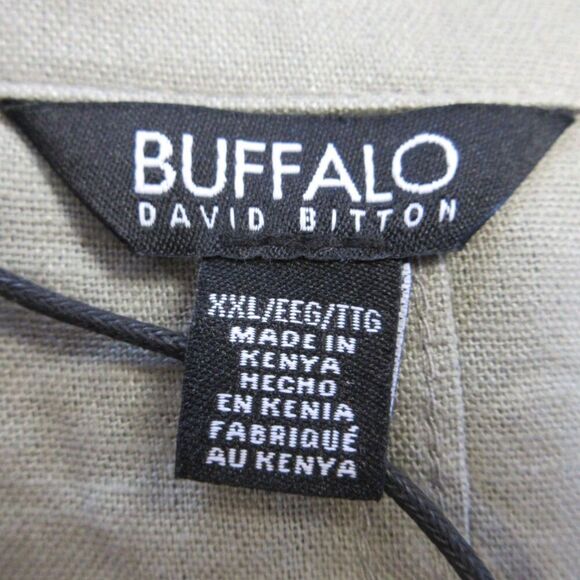 BUFFALO DAVID BITTON Linen Blend Button Front Shirt XXL Olive Green Top 2XL NWT - Picture 5 of 10